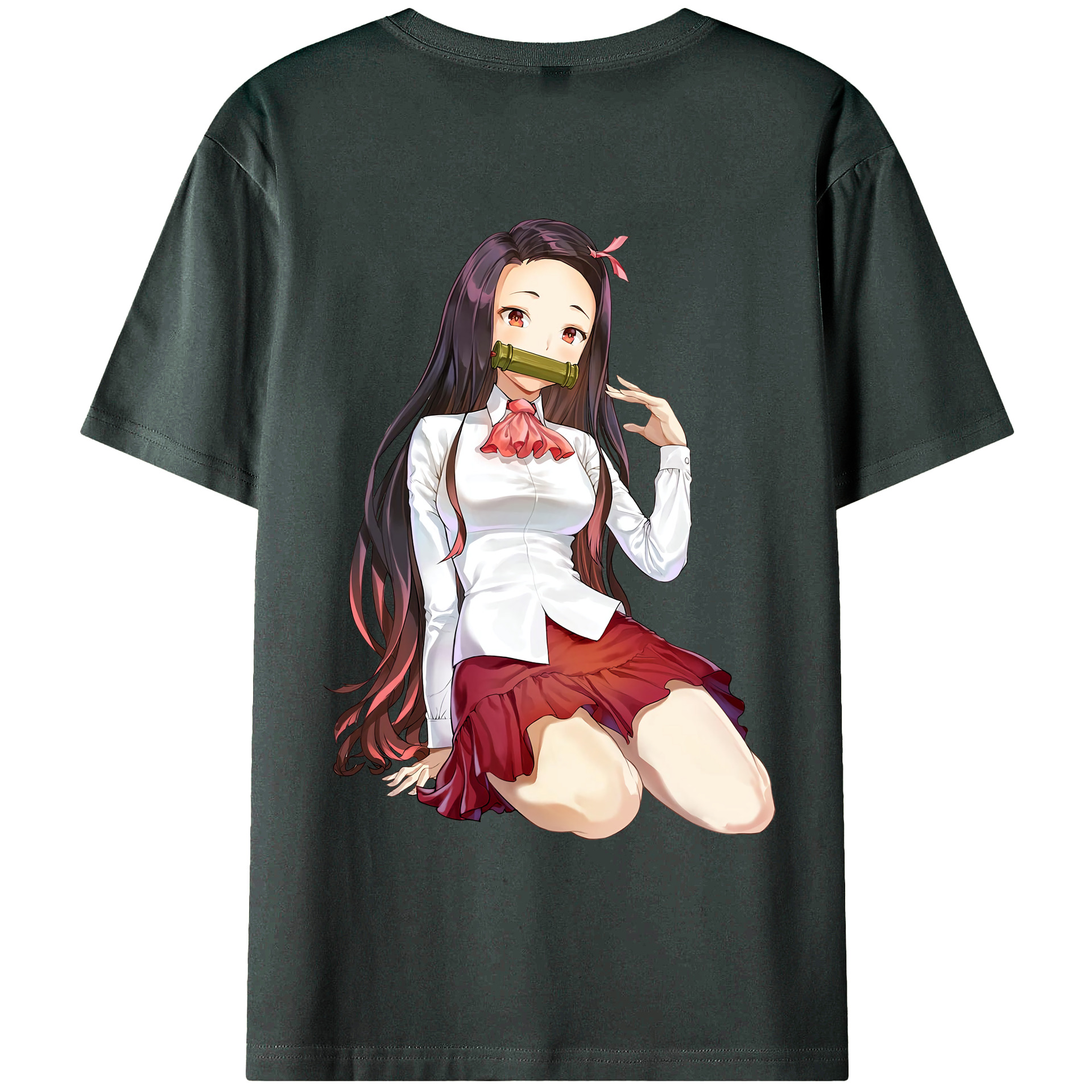 （画像用） 鬼滅の刃（きめつのやいば）竈門 禰󠄀豆子／かまど ねずこ Kamado Nezuko 綿100％ メンズ半袖Tシャツ（バックプリント） 通気性